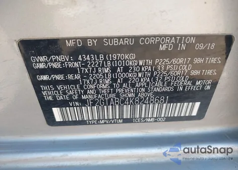 2019 Subaru Crosstrek 2.0I из США, поврежденный, VIN JF2GTABC4K8248681